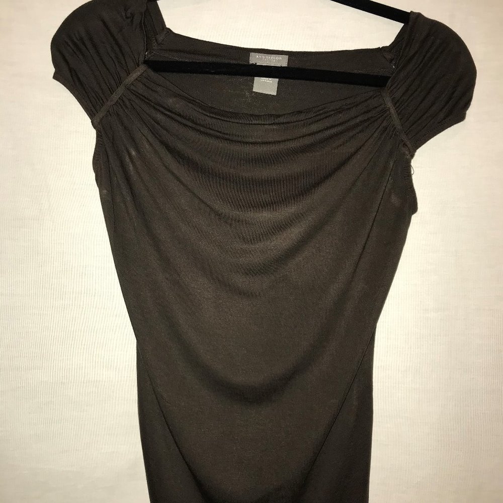 Ann Taylor Dark Brown Capped Sleeve Top
